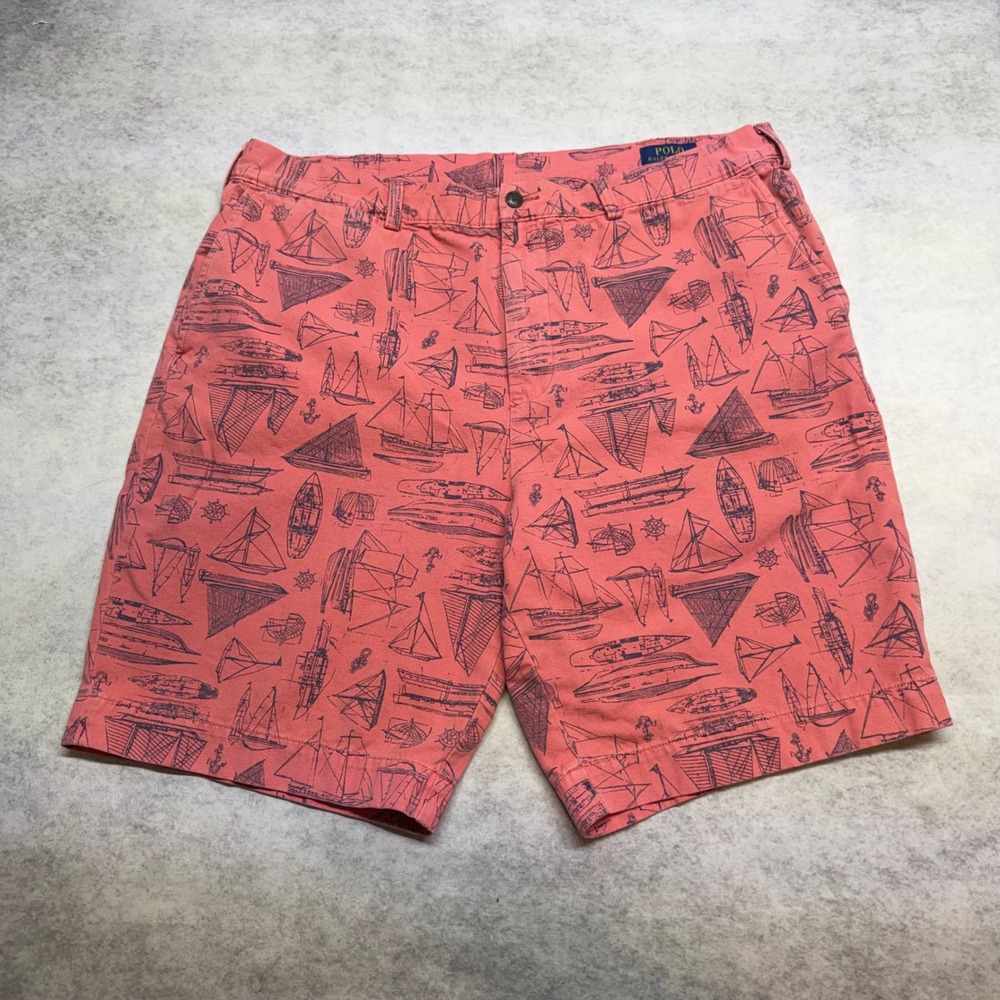 Polo Ralph Lauren Classic Fit 9 Inch Mens 38 Pink Nautical Sailboat Chino Shorts